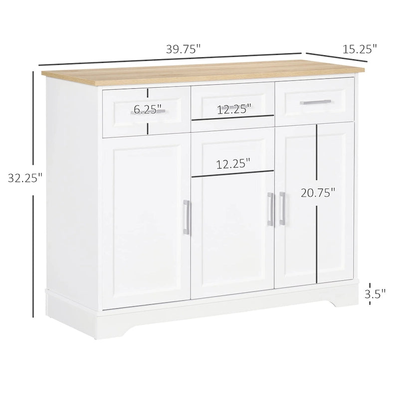 Modern Kitchen Sideboard Buffet Cabinet with Storage Versatility, 3 Drawers, Cabinets and Adjustable Shelf