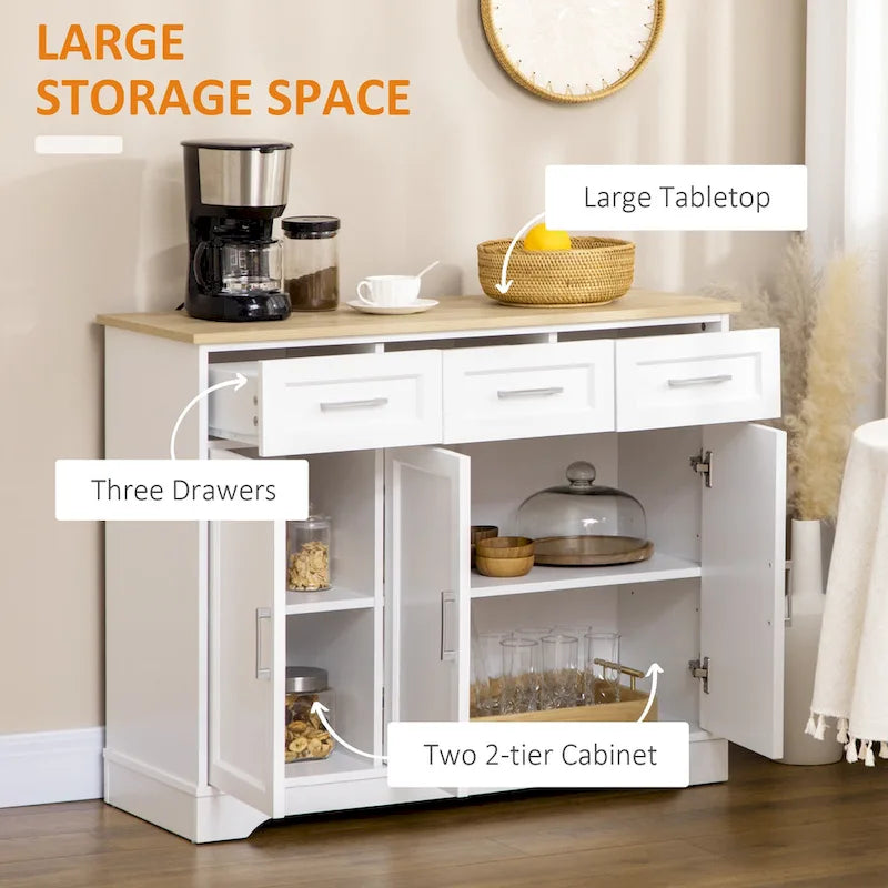 Modern Kitchen Sideboard Buffet Cabinet with Storage Versatility, 3 Drawers, Cabinets and Adjustable Shelf
