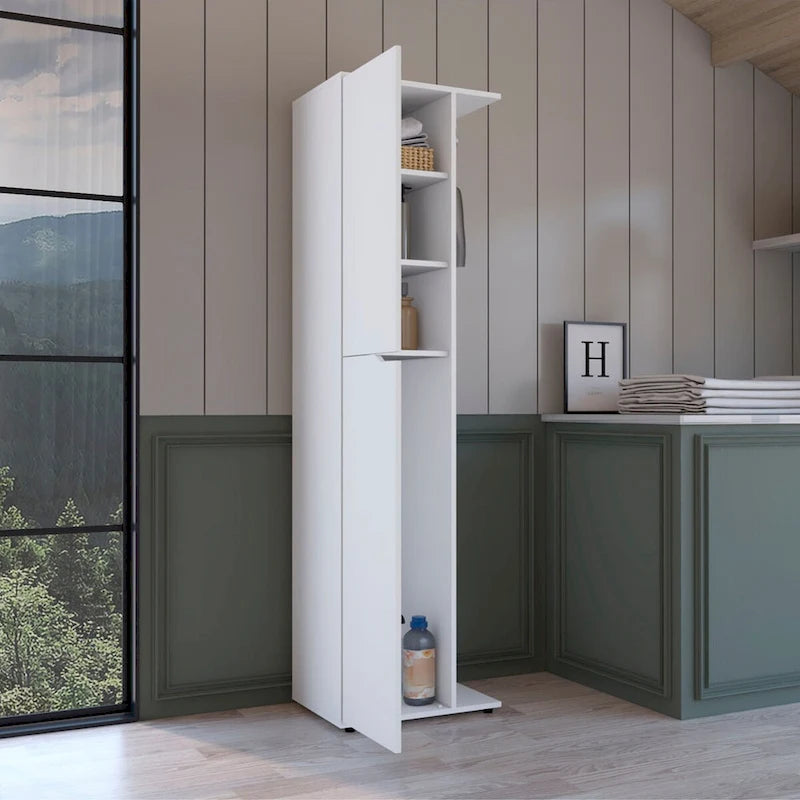 70-Inch High One Door and Four Shelves Engineered Wood White