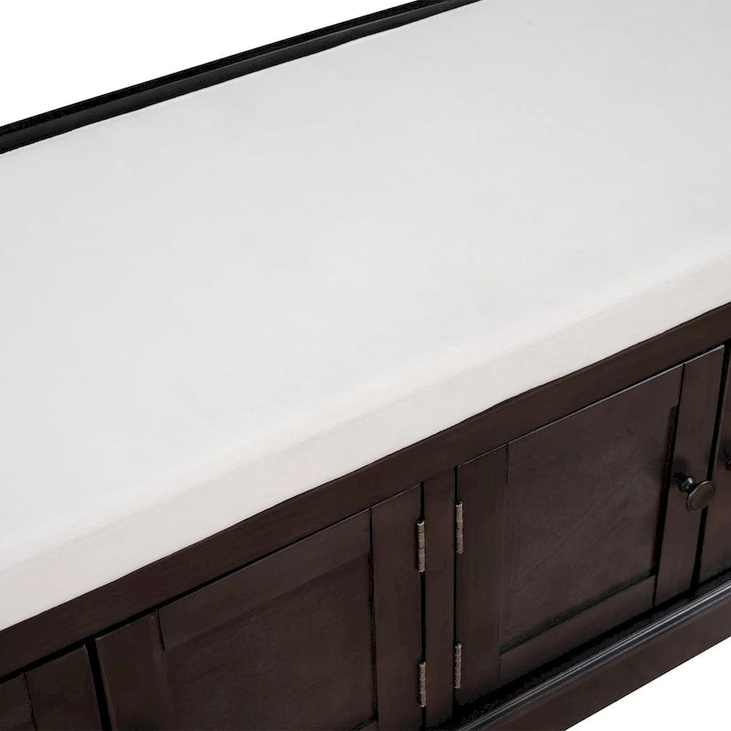 Storage Bench with 4 Doors and Adjustable Shelves, Shoe Bench with Removable Cushion for Living Room, Entryway