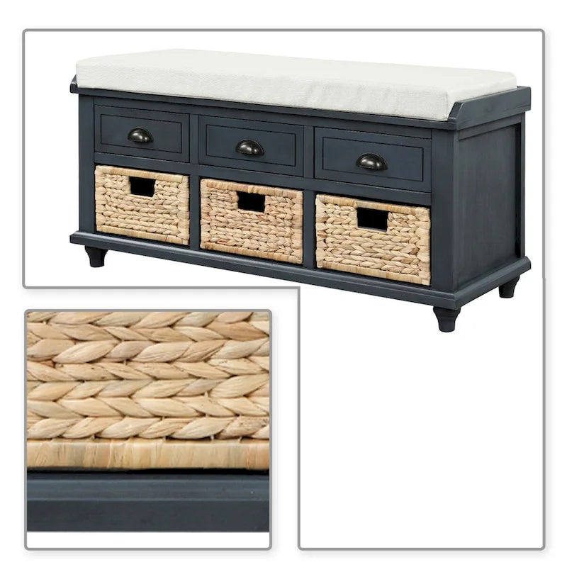 Panca contenitore classica stile rustico con cuscino rimovibile in misto lino