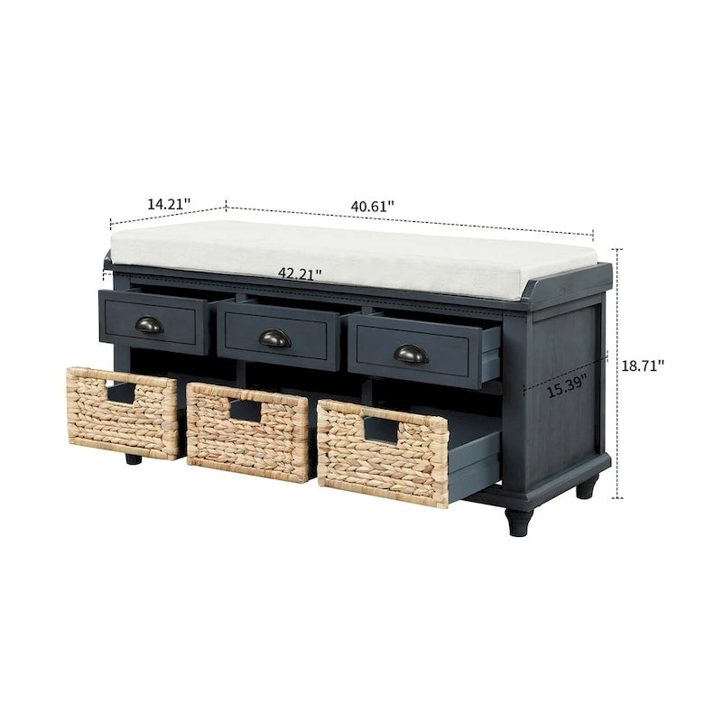 Panca contenitore classica stile rustico con cuscino rimovibile in misto lino