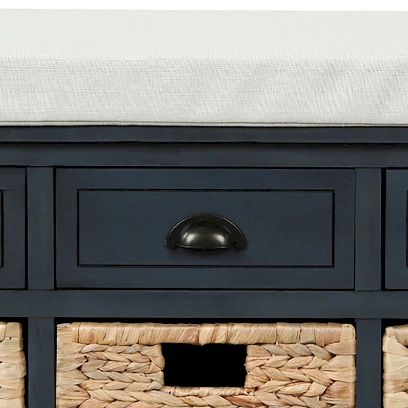 Panca contenitore classica stile rustico con cuscino rimovibile in misto lino