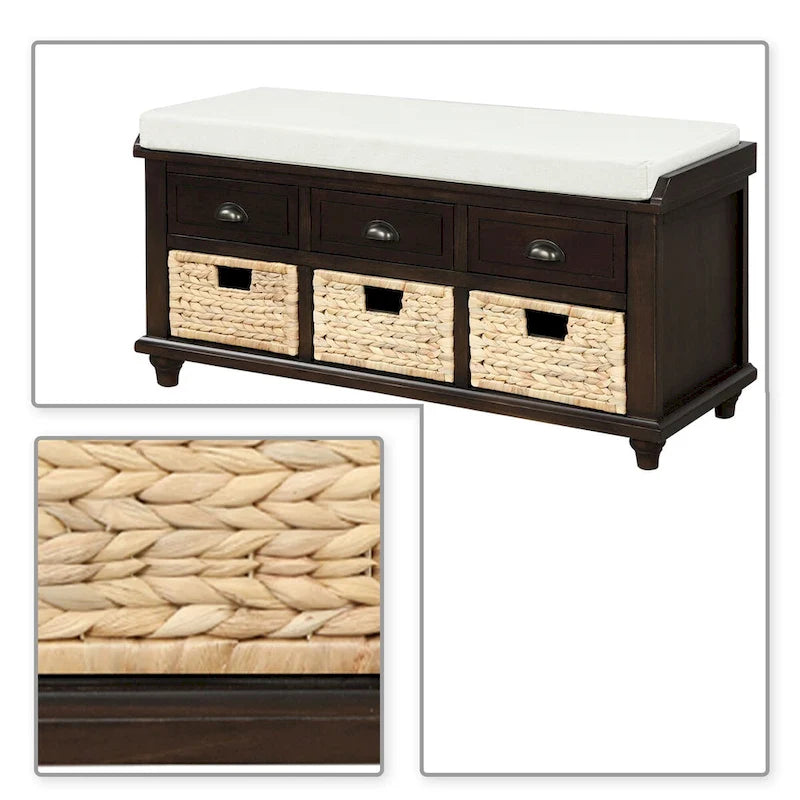 Panca contenitore classica stile rustico con cuscino rimovibile in misto lino