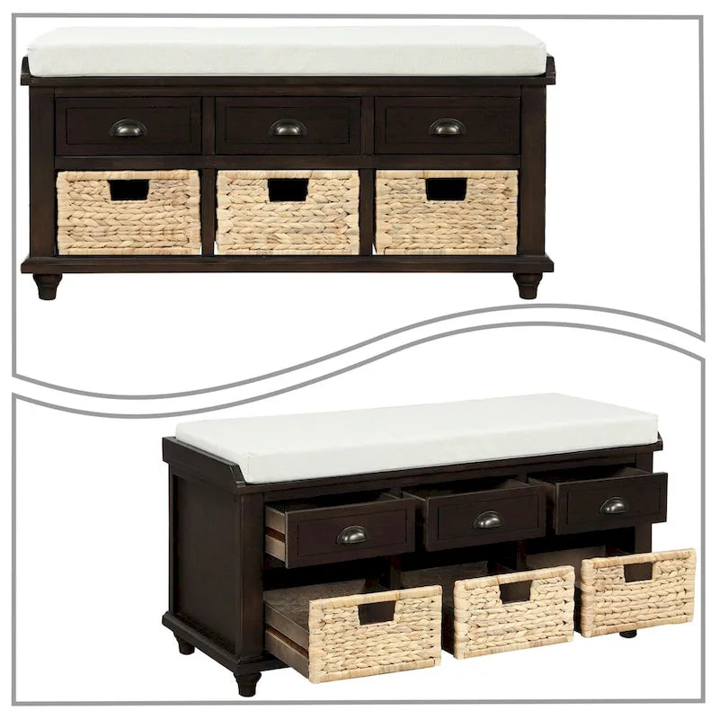Panca contenitore classica stile rustico con cuscino rimovibile in misto lino