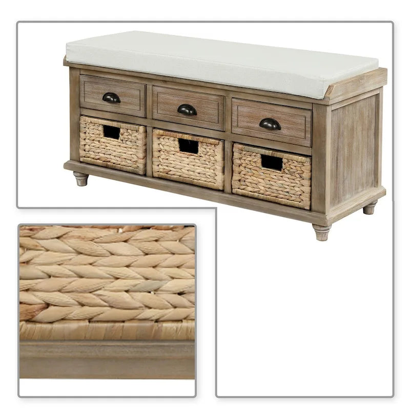Panca contenitore classica stile rustico con cuscino rimovibile in misto lino