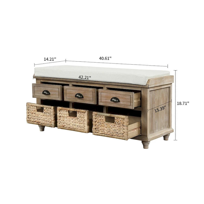 Panca contenitore classica stile rustico con cuscino rimovibile in misto lino
