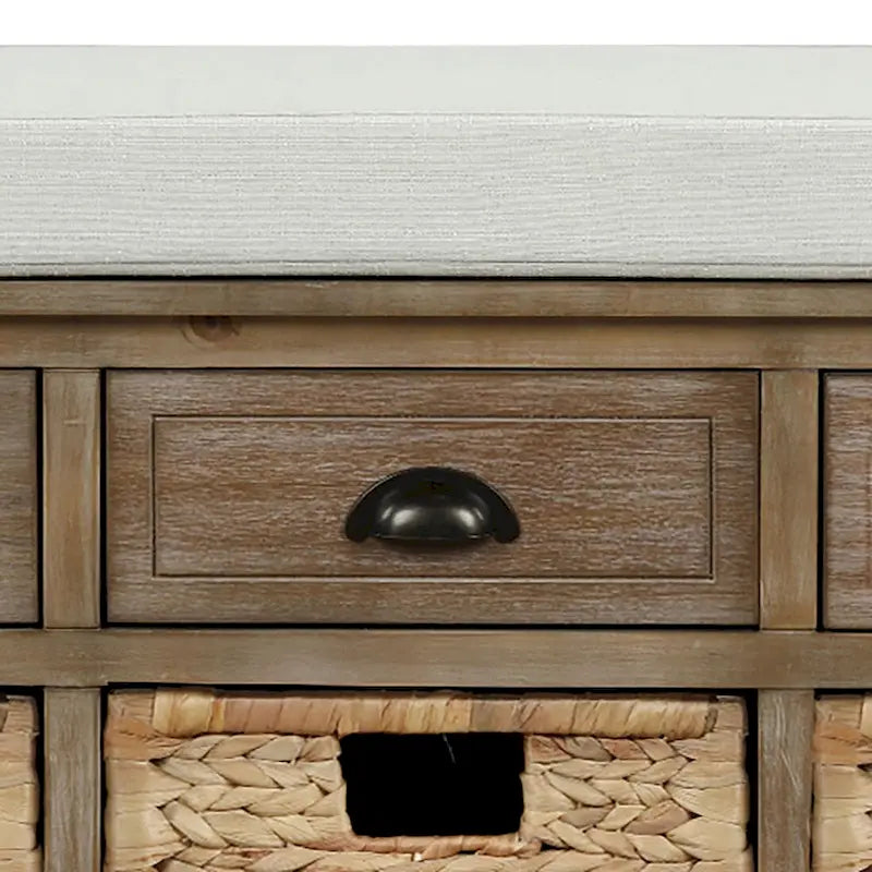 Panca contenitore classica stile rustico con cuscino rimovibile in misto lino