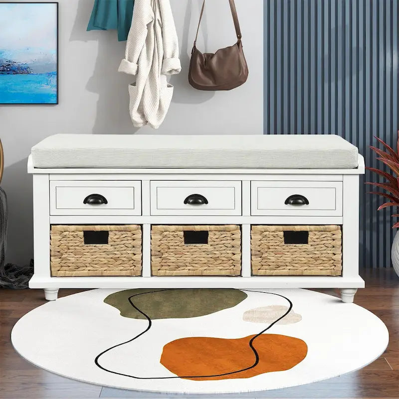 Panca contenitore classica stile rustico con cuscino rimovibile in misto lino