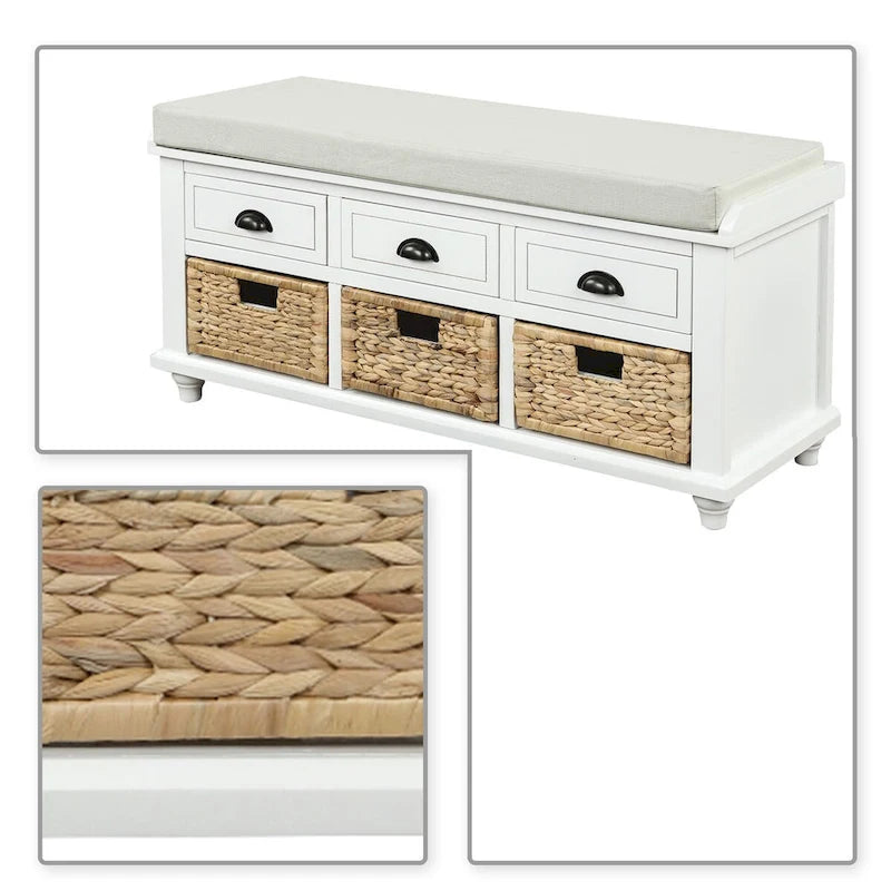 Panca contenitore classica stile rustico con cuscino rimovibile in misto lino