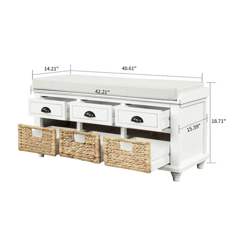 Panca contenitore classica stile rustico con cuscino rimovibile in misto lino