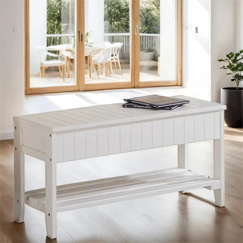 Solid Wood Shoe Bench with Storage and Legs