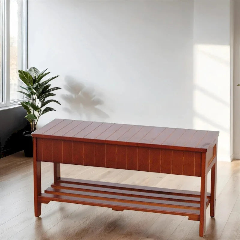 Solid Wood Shoe Bench with Storage and Legs