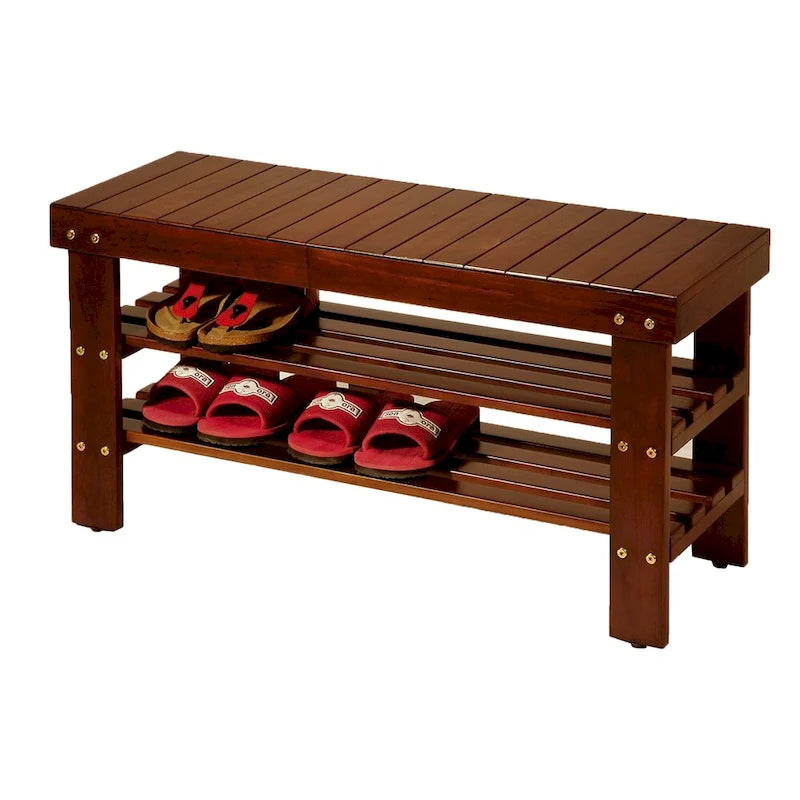 Wood Shoe Bench with Shelf and Legs