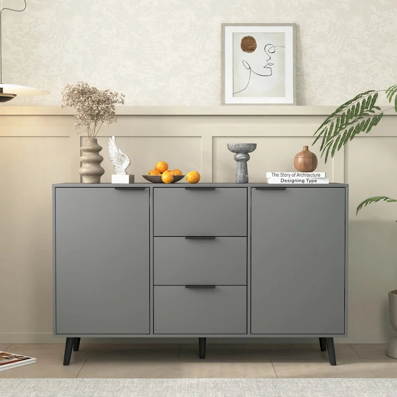 Credenza contenitore, mobile bar in legno, mobile da cucina da 47.2 con 3 cassetti e 2 ante