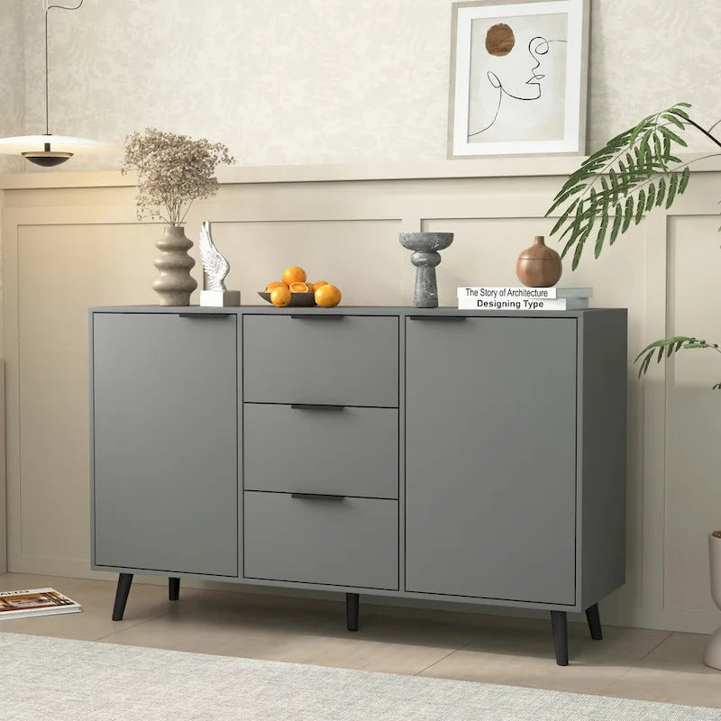 Sideboard Buffet Cabinet with Storage, Wood Coffee Bar Cabinet, 47.2 Kitchen Cabinet with 3 Drawers & 2 Doors