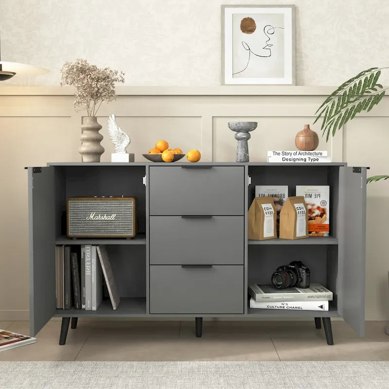 Credenza contenitore, mobile bar in legno, mobile da cucina da 47.2 con 3 cassetti e 2 ante
