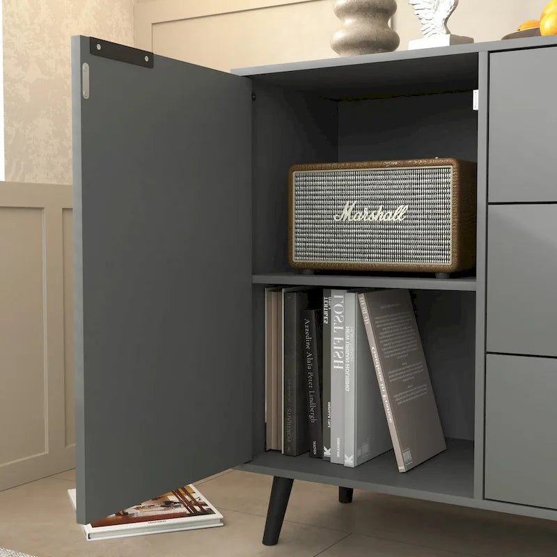 Credenza contenitore, mobile bar in legno, mobile da cucina da 47.2 con 3 cassetti e 2 ante