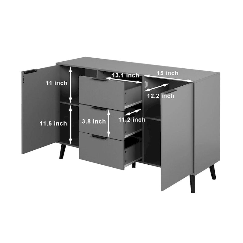 Credenza contenitore, mobile bar in legno, mobile da cucina da 47.2 con 3 cassetti e 2 ante