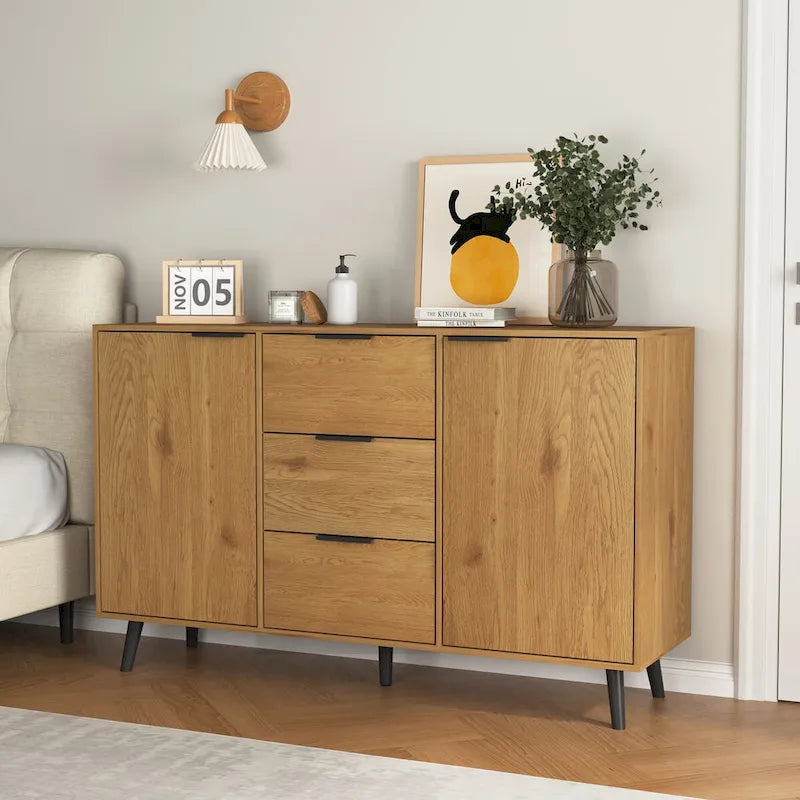 Credenza contenitore, mobile bar in legno, mobile da cucina da 47.2 con 3 cassetti e 2 ante