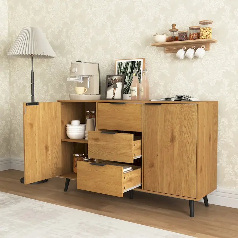 Credenza contenitore, mobile bar in legno, mobile da cucina da 47.2 con 3 cassetti e 2 ante