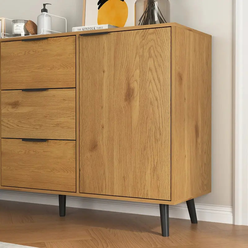 Credenza contenitore, mobile bar in legno, mobile da cucina da 47.2 con 3 cassetti e 2 ante