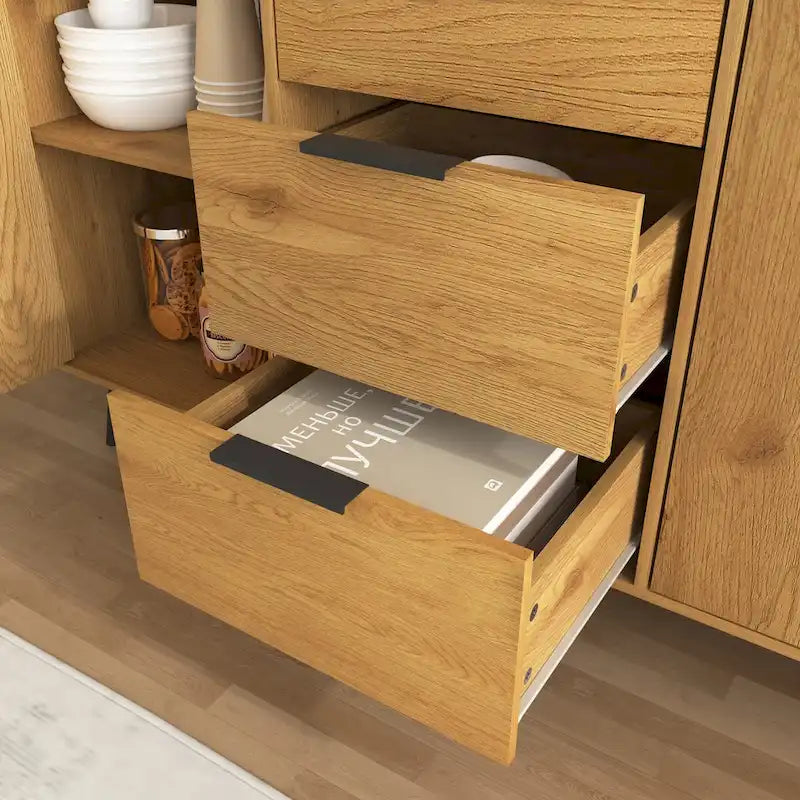 Credenza contenitore, mobile bar in legno, mobile da cucina da 47.2 con 3 cassetti e 2 ante