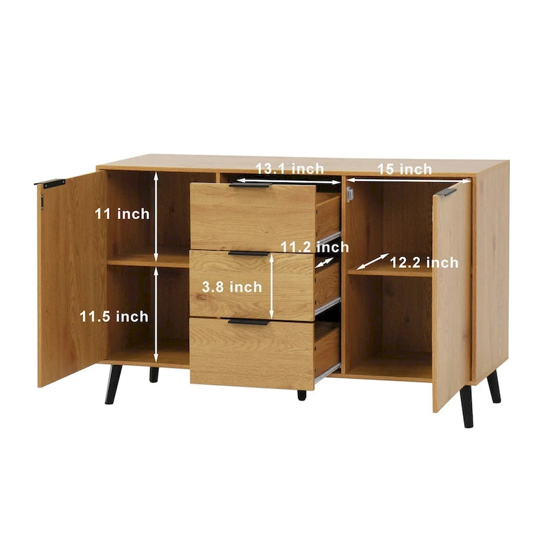 Credenza contenitore, mobile bar in legno, mobile da cucina da 47.2 con 3 cassetti e 2 ante