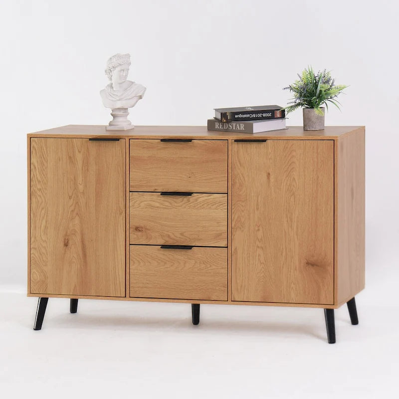 Credenza contenitore, mobile bar in legno, mobile da cucina da 47.2 con 3 cassetti e 2 ante