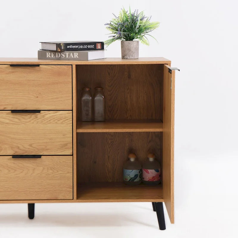 Credenza contenitore, mobile bar in legno, mobile da cucina da 47.2 con 3 cassetti e 2 ante