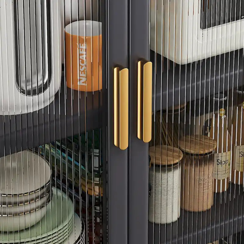 Mobile contenitore da cucina a tutta altezza con ripiani a giorno, ripiani multipli e vani per microonde e ciotole