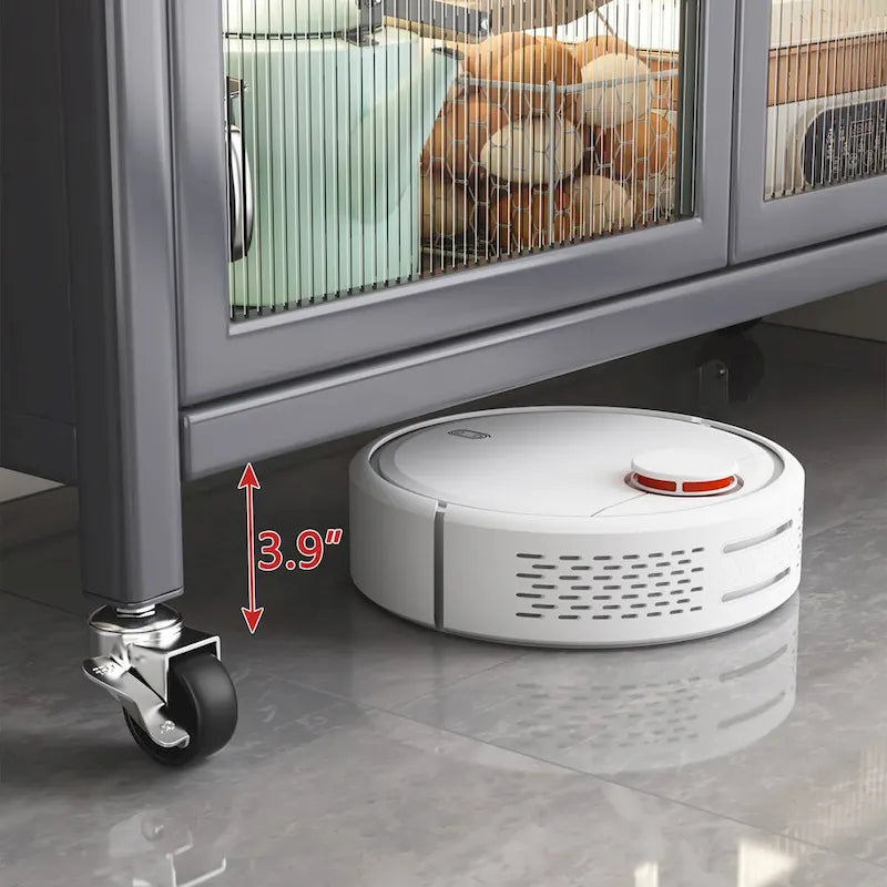 Mobile contenitore da cucina a tutta altezza con ripiani a giorno, ripiani multipli e vani per microonde e ciotole