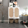 Natural rattan, 2 Door high cabinet, adjustable shelf, Easy Assembly, Free Standing Cabinet for Living Room Bedroom