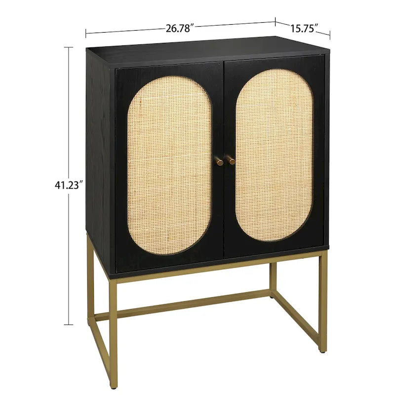 Natural rattan, 2 Door high cabinet, adjustable shelf, Easy Assembly, Free Standing Cabinet for Living Room Bedroom