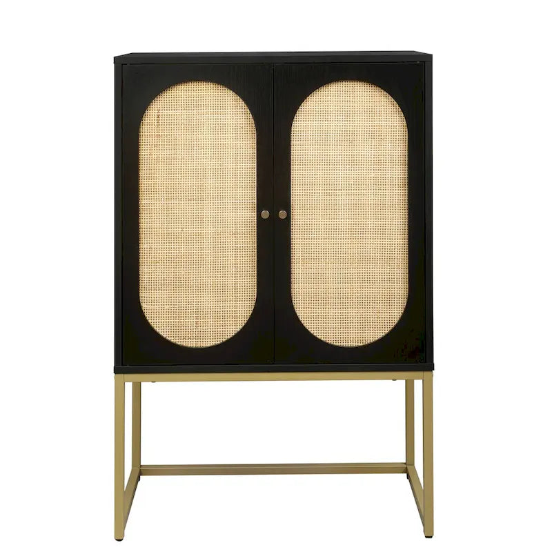 Natural rattan, 2 Door high cabinet, adjustable shelf, Easy Assembly, Free Standing Cabinet for Living Room Bedroom