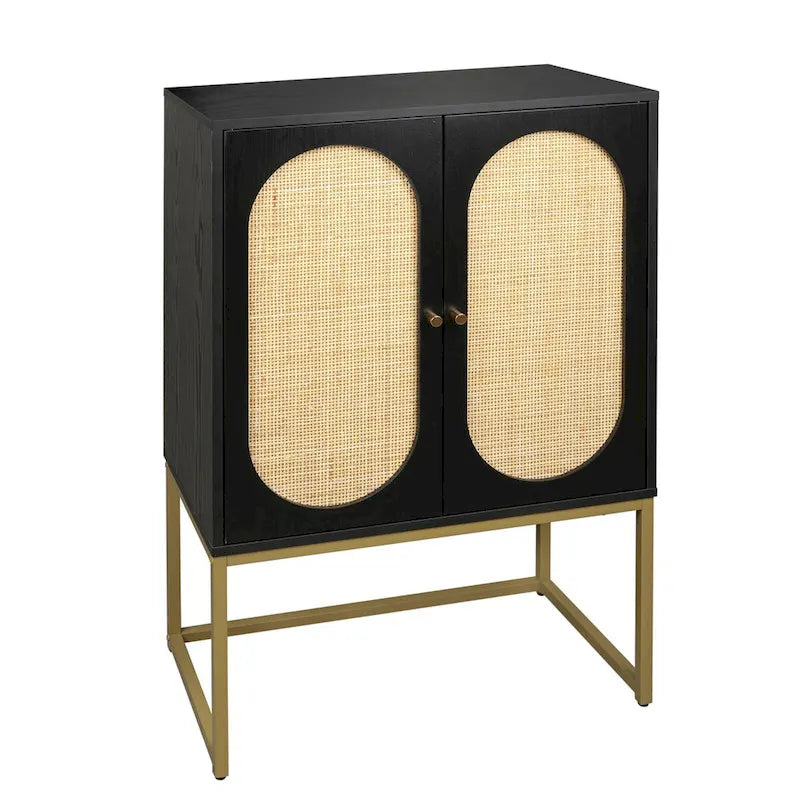 Natural rattan, 2 Door high cabinet, adjustable shelf, Easy Assembly, Free Standing Cabinet for Living Room Bedroom