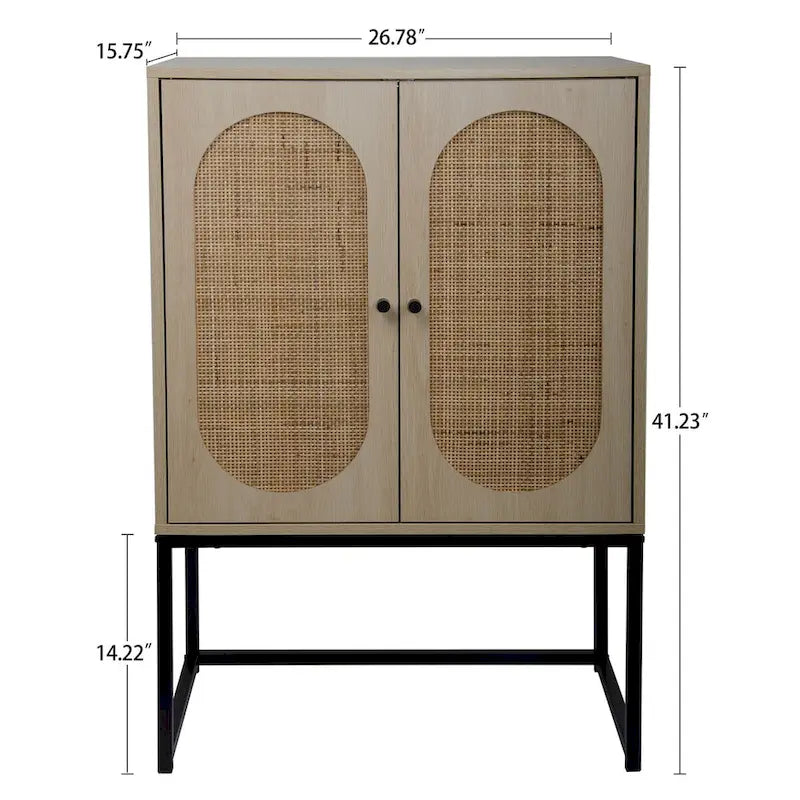 Natural rattan, 2 Door high cabinet, adjustable shelf, Easy Assembly, Free Standing Cabinet for Living Room Bedroom