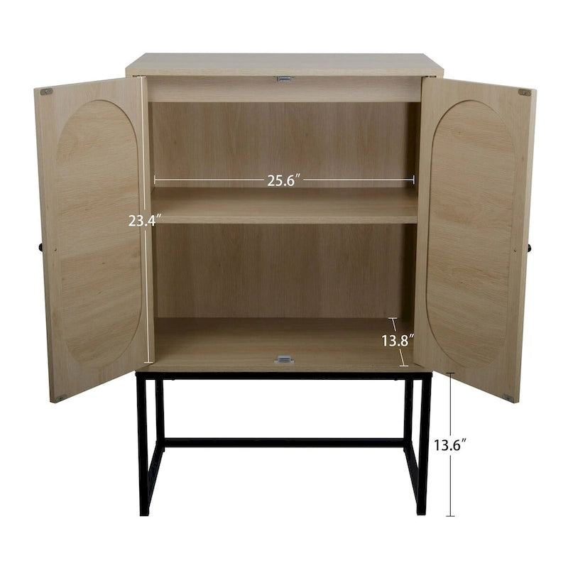 Natural rattan, 2 Door high cabinet, adjustable shelf, Easy Assembly, Free Standing Cabinet for Living Room Bedroom