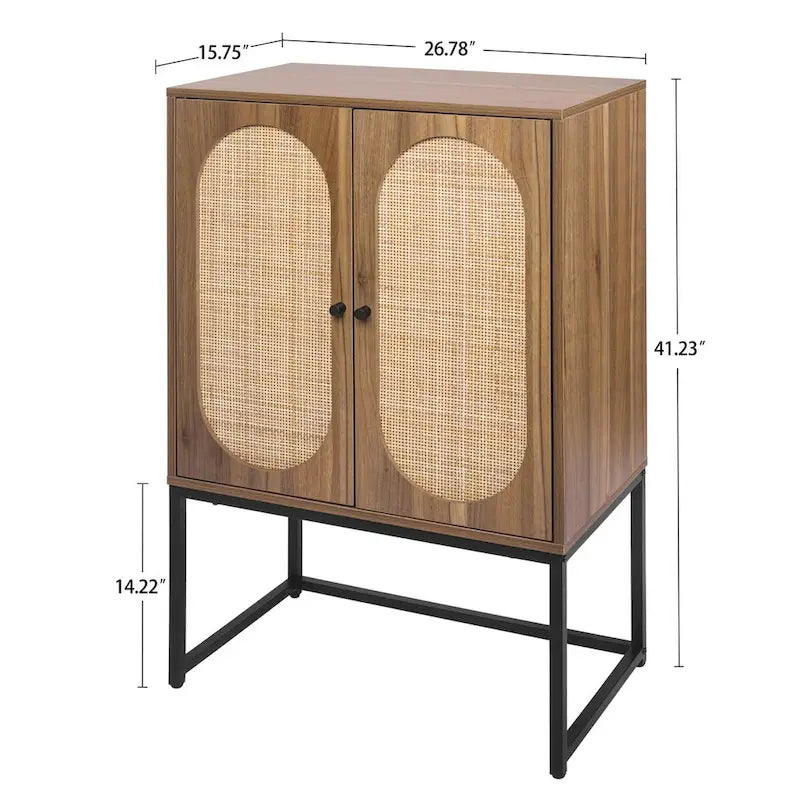 Natural rattan, 2 Door high cabinet, adjustable shelf, Easy Assembly, Free Standing Cabinet for Living Room Bedroom