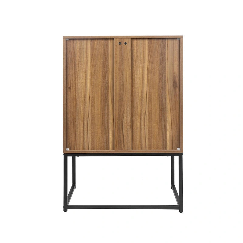 Natural rattan, 2 Door high cabinet, adjustable shelf, Easy Assembly, Free Standing Cabinet for Living Room Bedroom