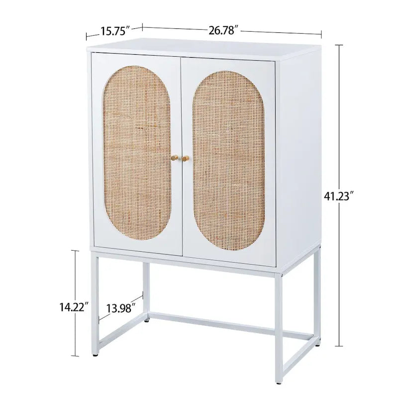 Natural rattan, 2 Door high cabinet, adjustable shelf, Easy Assembly, Free Standing Cabinet for Living Room Bedroom