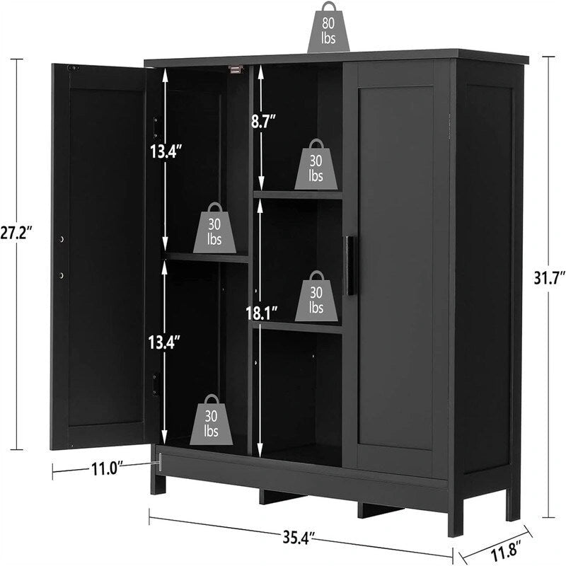 Szafka do przechowywania z dwojgiem drzwi i 4 półkami - 11.8D x 35.4W x 31.7H