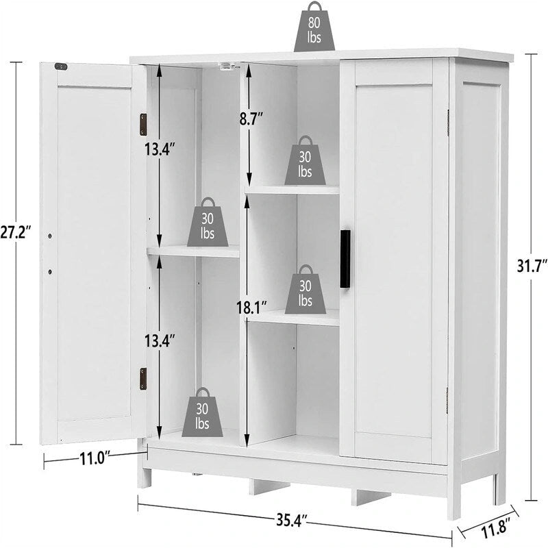 Szafka do przechowywania z dwojgiem drzwi i 4 półkami - 11.8D x 35.4W x 31.7H