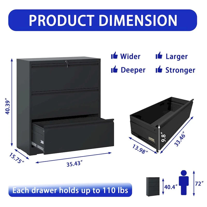 Metalowa szafka na dokumenty z 3 szufladami i zamkiem do domowego biura