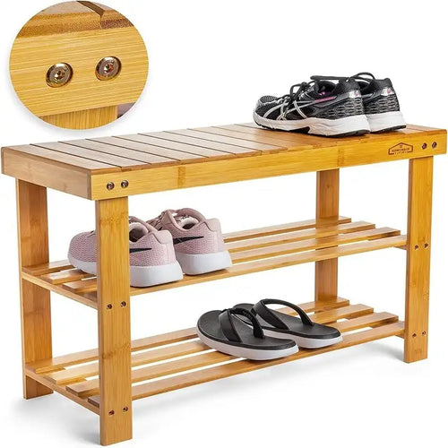 Mały 3-poziomowy stojak na buty z ławką - 11D x 27.6W x 17.7H